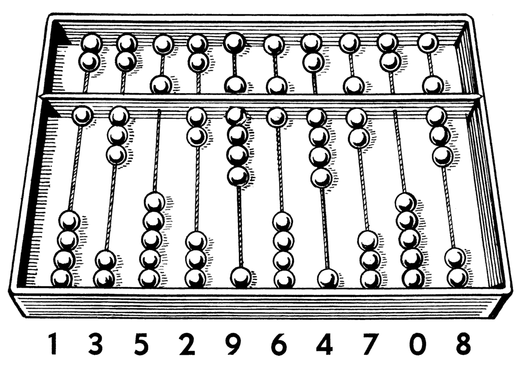 Bi-quinary coded decimal-like abacus representing 1,352,964,708